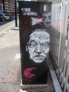 A stencil by C215 across from the Pure Evil Gallery in London. Photo by RJ