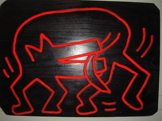 Keith Haring "Untitled (DOG) Oil on Wood" 1983