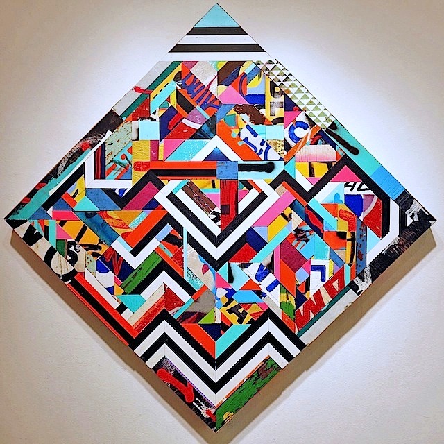 Revok, 3652 Canfield, acrylic, enamel and found objects on panel