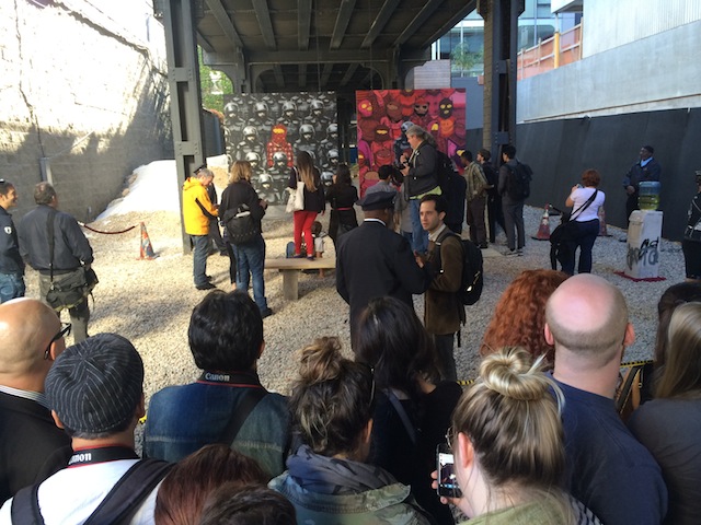 The crowd at Banksy's "gallery." Photo by Hrag Vartanian.