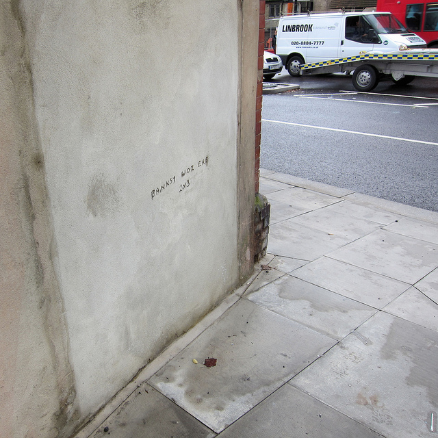 The former site of Banksy's "No Ball Games" piece in London. Photo by Alan Stanton.