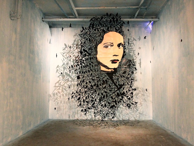 An intricate paper-cut piece by Icy and Sot, which was wonderfully lit.